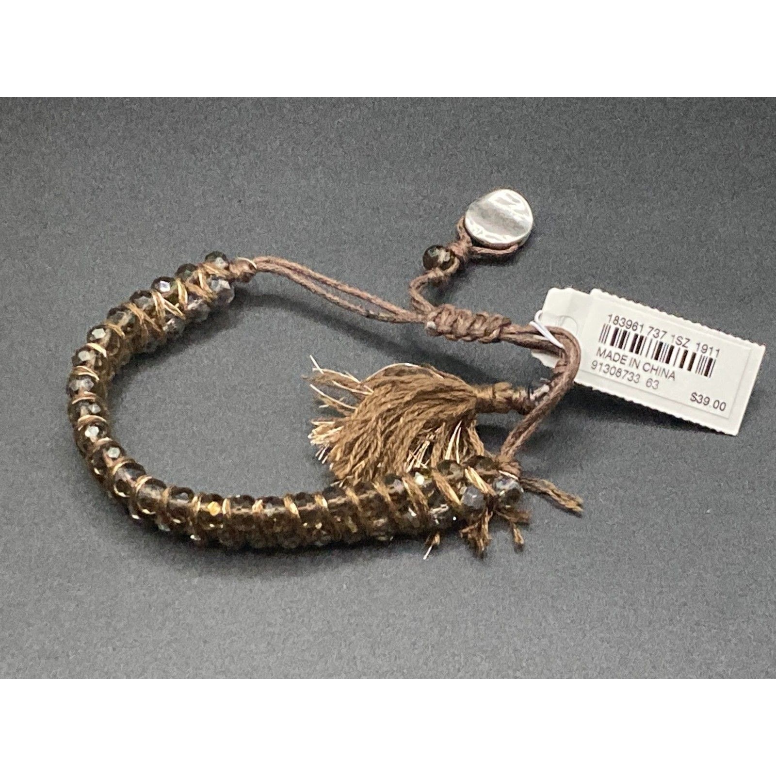 J Jill Crystal Beads Wrapped Stranded Brown Cord Bracelet W Tassel | $39 Retail